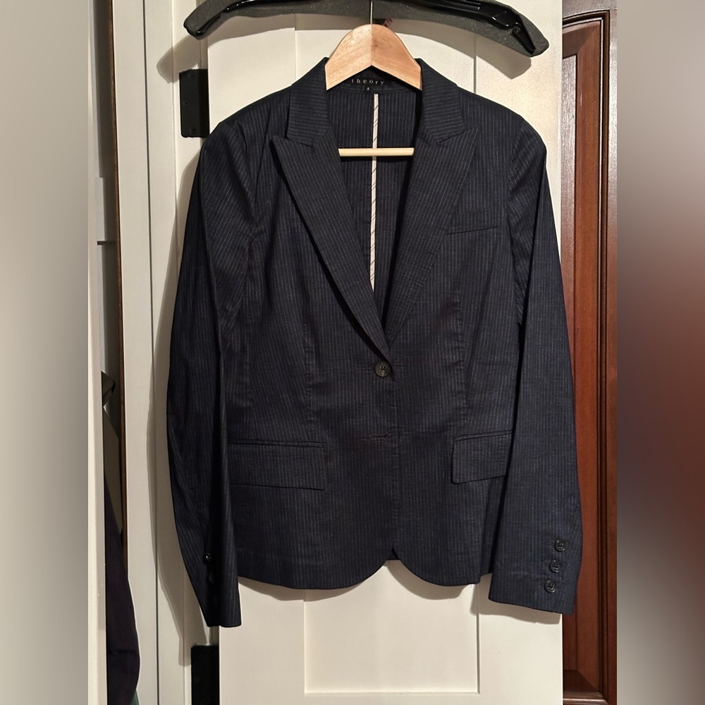 Theory Navy Linen Blazer and Dress Pants
